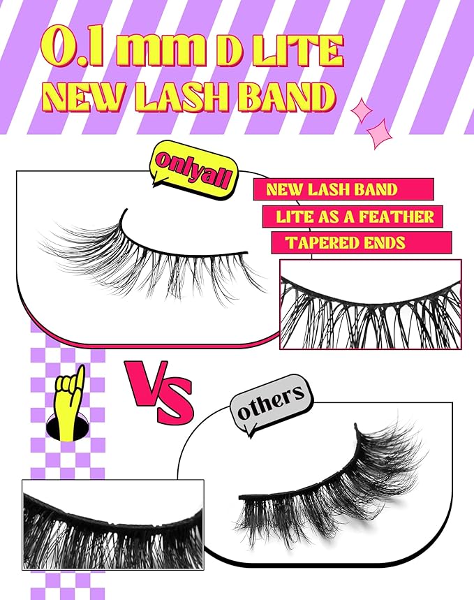 Onlyall Wispy Lashes - Natural Flared False Eyelashes, Soft Fluffy, 7 Pairs DK56