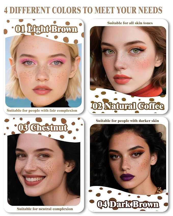 Freckle Pen, 4 Colors Kit - Natural Lifelike Faux Freckle Makeup Pen, Waterproof Long Lasting, Create Sunkissed Skin(4Pack)