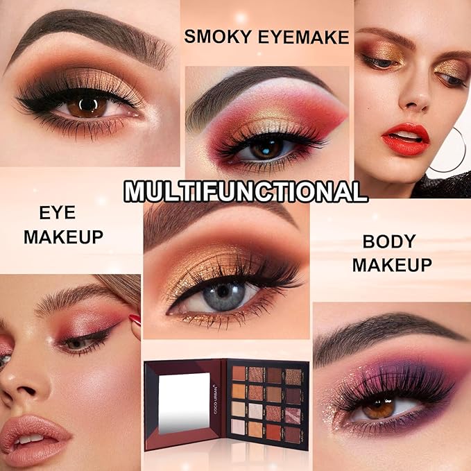 Rechoo 16 Colors Eyeshadow Make-up Palette Neked, Nude Brown Color Matte Shimmer Eye Shadow, High-Pigmented Eyeshadow Neutral, Long-lasting Powder Eyeshadow Palette for Daily and Smokey Make-up