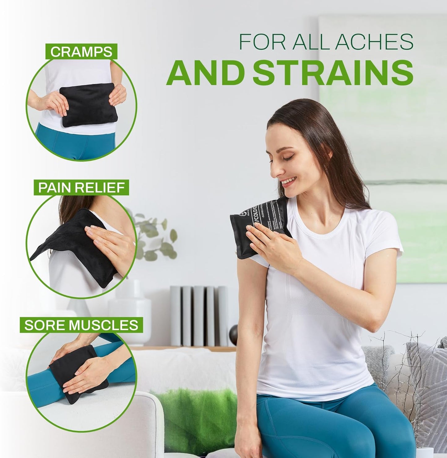 2 Pack Reusable Ice Packs for Injuries - Soft Ice Pack with Velvet Soft Fleece Fabric | Flexible Hot and Cold Gel Ice Pack Set- Cold Packs for Injuries, Knee, Back, Neck Pain - 10 x 6, Black