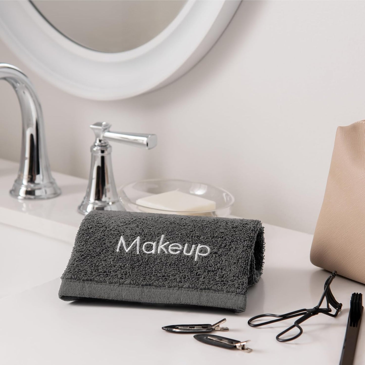 Arkwright Makeup Towels - Pack of 6 - Soft & Gentle Cotton Washcloth Face Make Up Remover, Reusuable Eraser Cloth Essentials for Hosts & Artists, 13 x 13 in, Grey