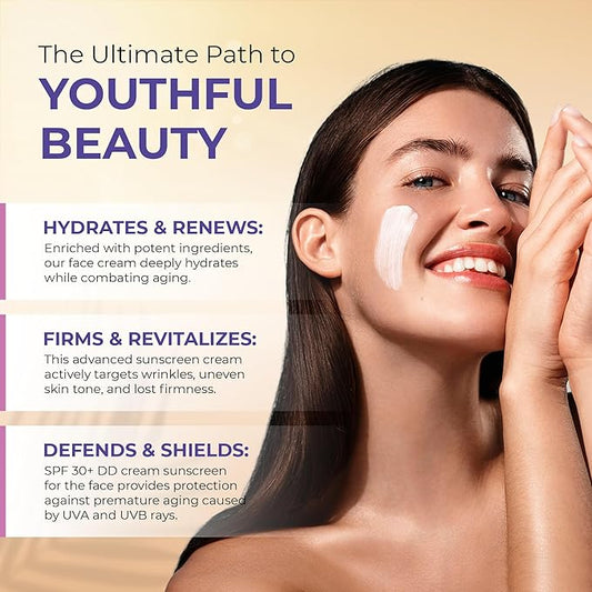 Daily Defense Mineral Sunscreen Face Moisturizer With SPF 30 + Hyaluronic Acid, Collagen, Peptides | Sun Screen Face Lotion, Sunblock Face Sunscreen | Reef Safe Sunscreen