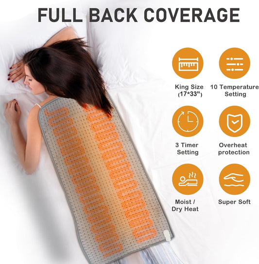 Heating Pads Large 17x33 Electric Heating Pad for Period Cramps Neck and Shoulders and Back Moist Dry Heat Auto Shut Off XL Heat Pad Birthday Gifts for Women Men Dad Mom - Portable Full Body Hot Pads