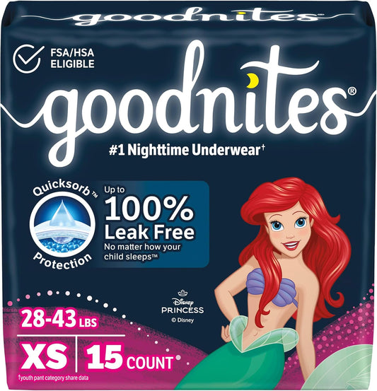 Goodnites Girls' Nighttime Bedwetting Underwear, Size Extra Small (28-43 lbs), 15 Ct, Packaging May Vary