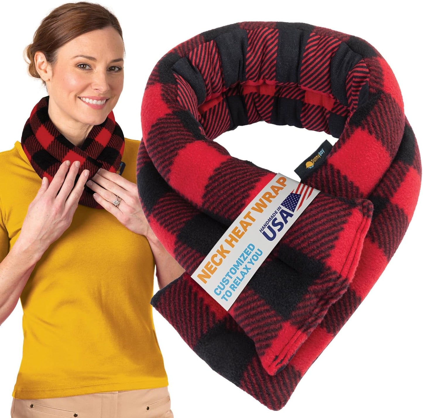 SunnyBay Microwave Heating Pad, Microwavable Moist Heated Neck and Shoulder Wrap, Versatile Weighted Beanbag Cold Pack or Warm Compress for Pain Relief, 26x4 Inches, Made in USA, Buffalo