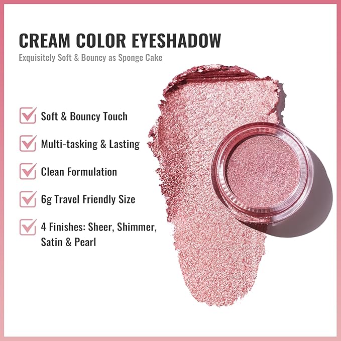 Oulac Pink Cream Eyeshadow also for Highlighter Large Capacity Highly Pigmented Eye Shadow Waterproof &Long Lasting with Moisturizing Formula, Shimmer Glitter Eye Makeup. 6g.(18)
