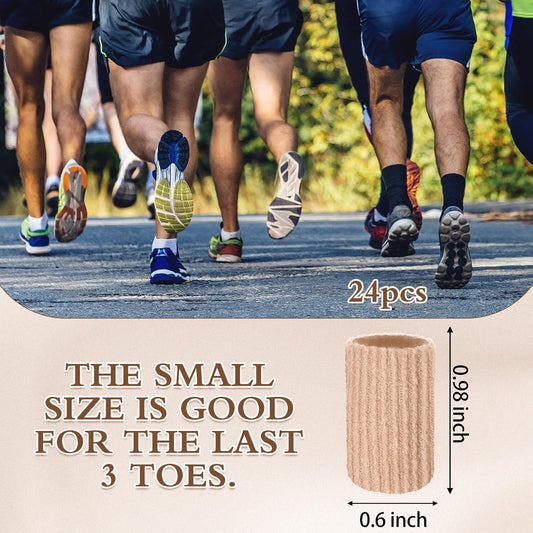 Blulu 24 Pieces Toe Tubes 0.98 Inches Cushion Tube Corn Pads for Toes Sleeves Soft Gel Protectors for Cushions Corns Blisters Calluses 3 Size(Skin Color,Small Size)