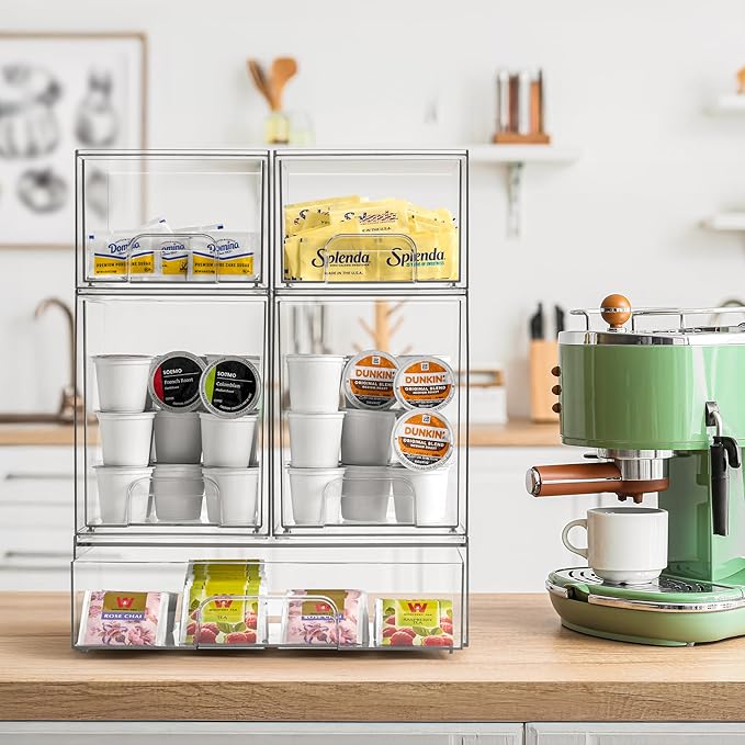 Sorbus Acrylic Storage Containers - 3 Pack, Stackable Storage Bins Set for Bathroom Organization - Clear Acrylic Drawer Organizers - Makeup Case Pull-Out Drawers (4.4’’ Tall and 12.1’’ Wide)