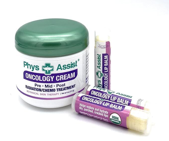 Oncology Cream 4 oz plus 3 Pack Lip Balm. Hydrating to Stressed Skin Undergoing Chemo or Radiation. Skin Therapy. Made with Botanicals.