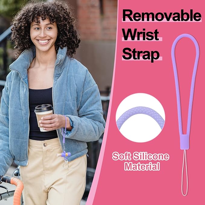 Desing Wish 2 PCS Silicone Lip Balm Holder with Cap Cover Portable Chapstick Holder Keychain Sleeve Lip Balm Key Chain with Key Ring and Wrist Strap Lanyard - Pink/Purple