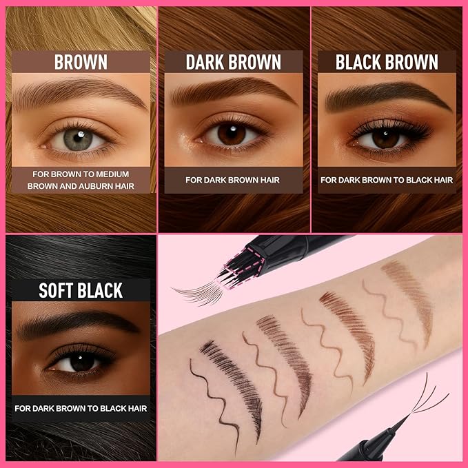 Dual Ended Microblading Eyebrow Pen - 2 in 1 Liquid Eyebrow Pencil with Brow-Fection Angled Brush & Precise Detail Brush-Tip, Shapes & Fills Hair-Like Looking Brows, Lasts All-Day, Dark Brown