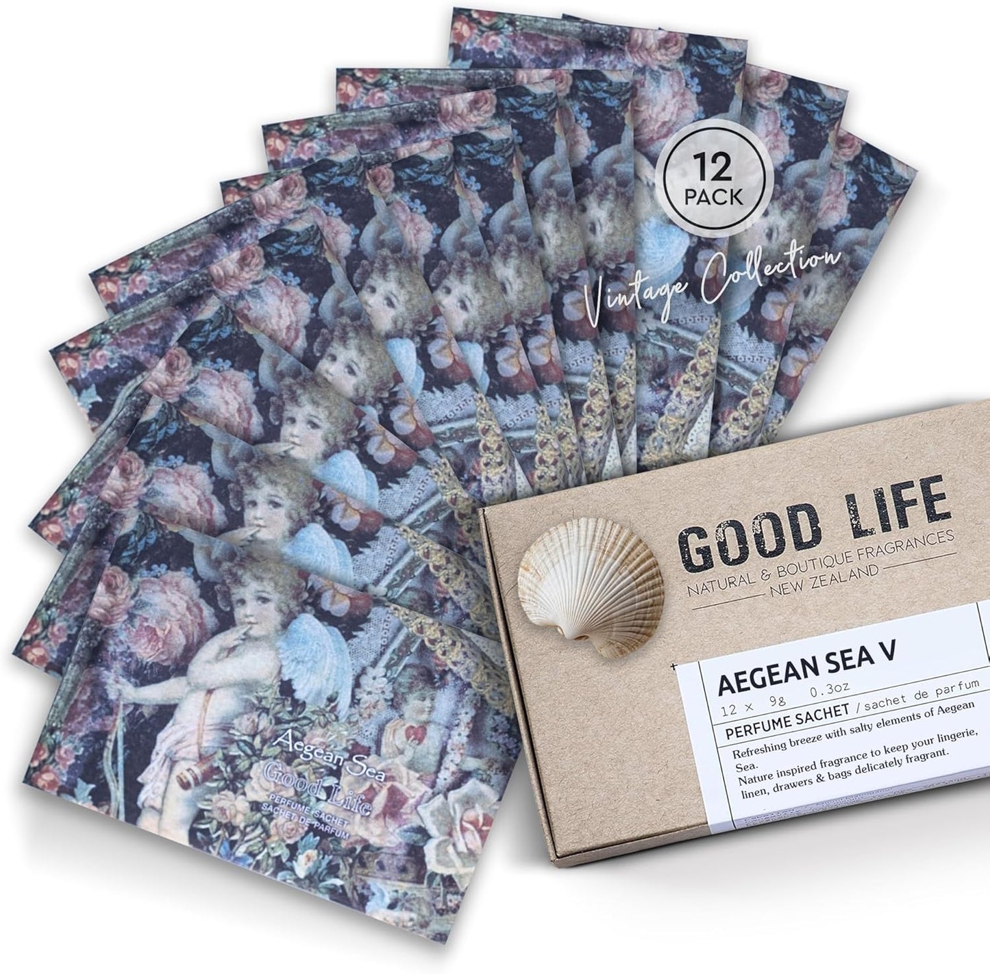 Good Life Aegean Sea Scented Sachets | Designed in New Zealand | 12 Sachets - Vintage