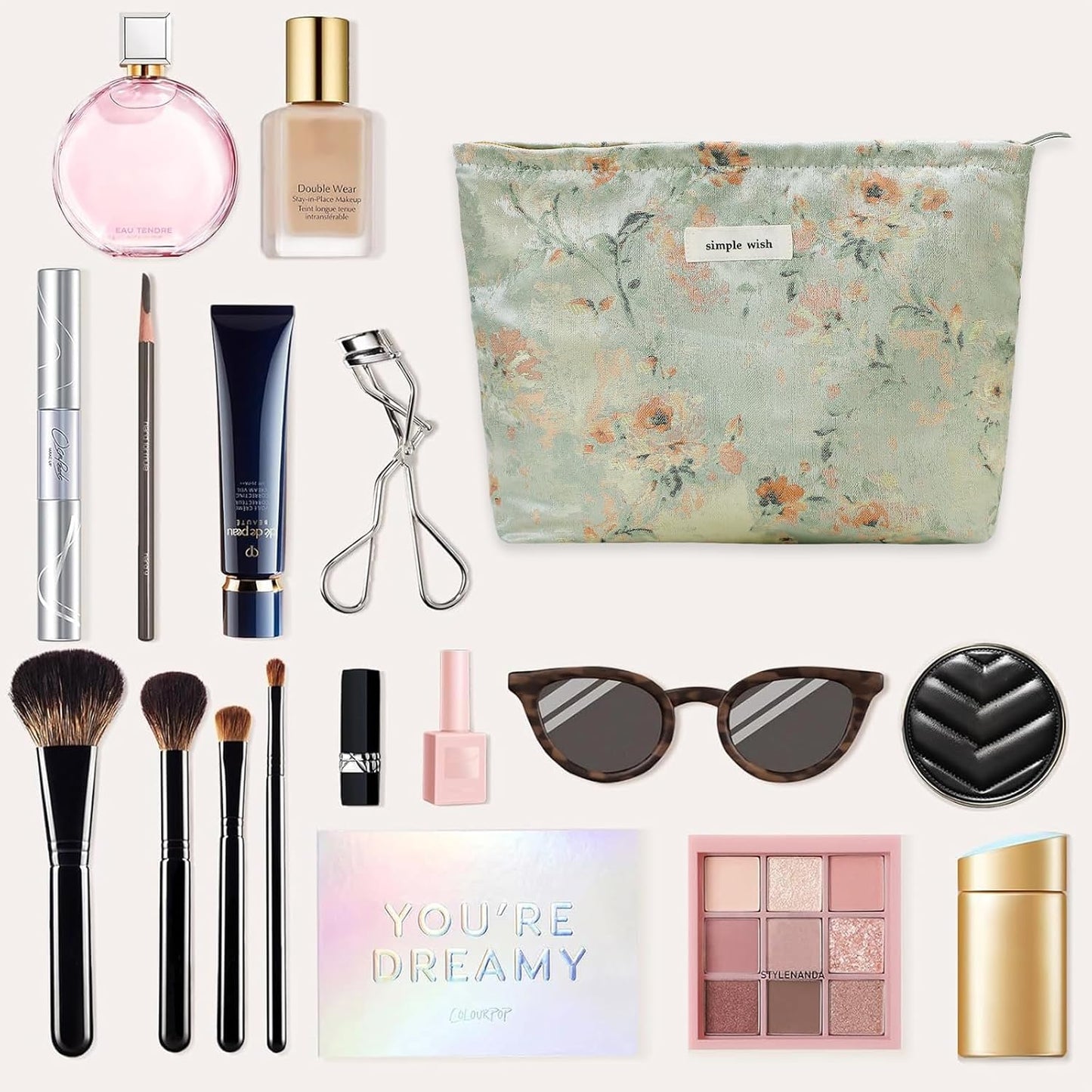 Wudygirl Aesthetic Makeup Bag Large Capacity Cosmetic Bag Canvas Makeup Pouch Toiletry Bag for Women and Girls Travel Floral Make up Bag Makeup Organizer with Zipper (Oli Rose)