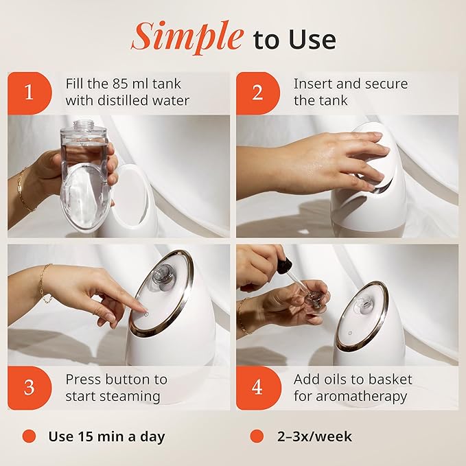 Vanity Planet Aira Ionic Facial Steamer (Beige) - Pore Cleaner That Detoxifies, Cleanses and Moisturizes - Adjustable Nozzle, Water Tank with 3 Essential Oil Baskets