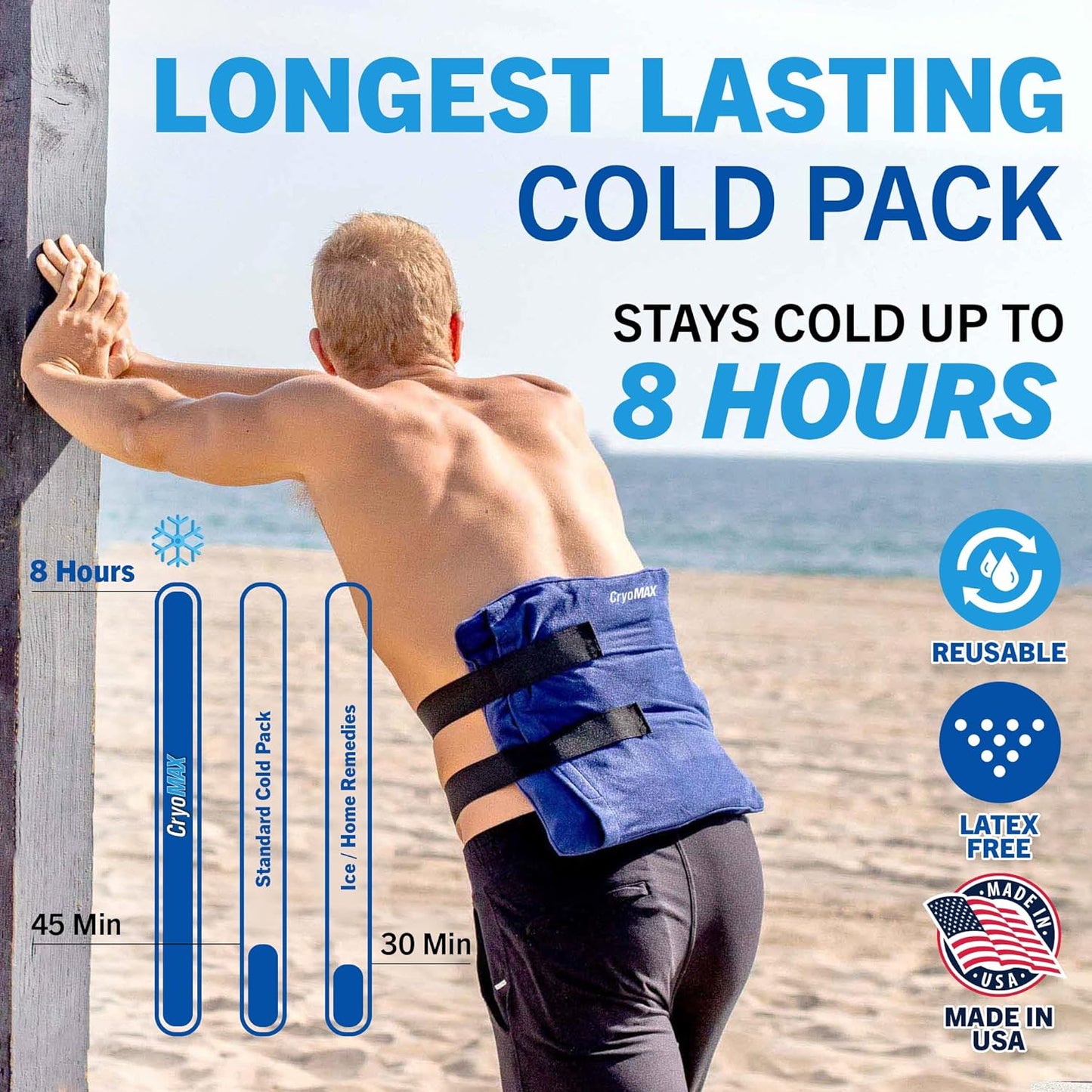 CryoMAX Cold Pack, Reusable, Latex Free, 8 Hour Cold Therapy, Large, 12" x 12" (1 Count)