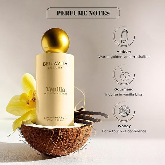 BELLAVITA Gourmet Collection Vanilla Edp Musk, Fruity Long Lasting Fragrance Perfume For Men And Women 100ml