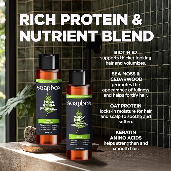 Soapbox Men's Shampoo and Conditioner Variety Duo, One Thick and Full & One Scalp Care, 2 in 1 For Men, Mens Shampoo & Conditioner, 16oz