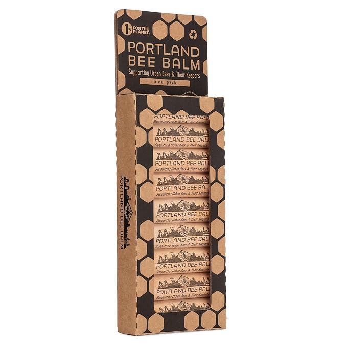 Portland Bee Balm All Natural Handmade Beeswax Based Lip Balm, Unscented 9 Count