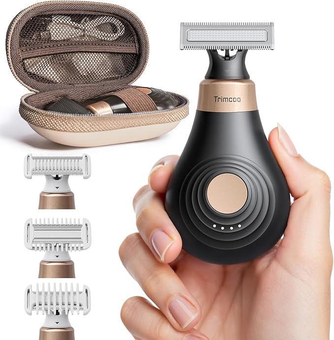 Mini Bikini Trimmer for Women - Intimate Pubic Hair Removal, Electric Body Groomer, Small Portable Wet/Dry Shaver, Magnetic Blade, USB-C Rechargeable with Travel Case, Easy to Clean (Black)