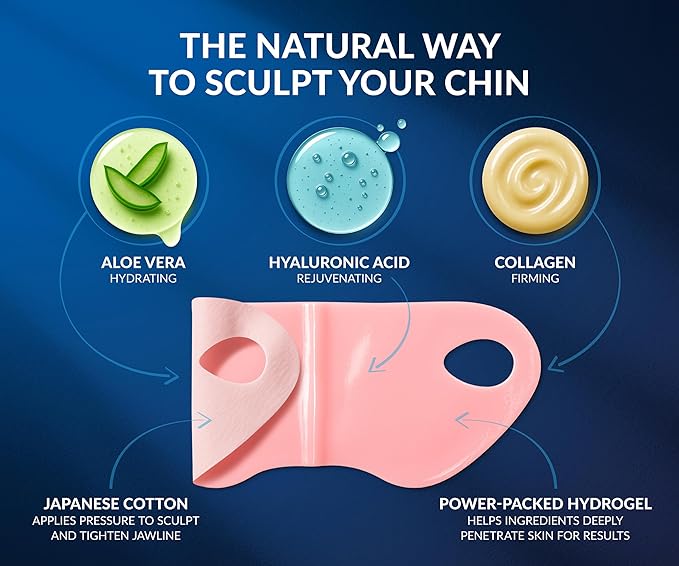 Stylia V Line Lifting Collagen Face Mask - Double Chin Strap for Women - Jawline Shaper Face Lift Tape - Neck Lift Collagen Mask - Chin Strap for Sleeping - Hyaluronic Acid, Aloe Vera, Cica 7P
