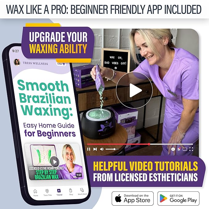 Tress Wellness Waxing Kit for Sensitive Skin – Safe for Face & Skin, Prep & Aftercare Spray, Easy to Use – At-Home Kit for Face, Bikini, Brazilian & Full Body - Digital Display, Blue