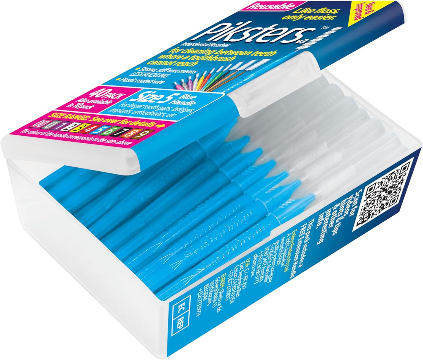 Piksters Interdental Brushes, 40 pk, Size 5, Interdental Tooth Brush for Large Gaps, Gum Soft Bristles for Plaque Removal, Safe for Braces