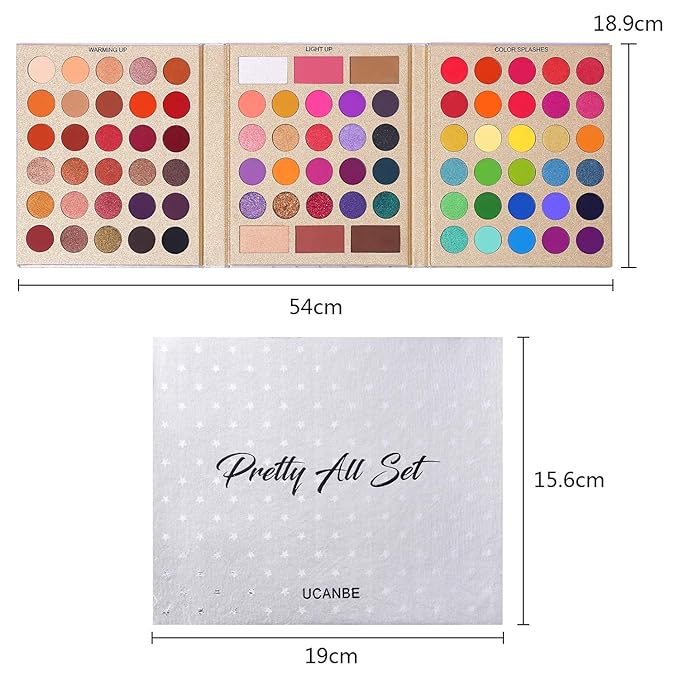 UCANBE Professional 86 Colors Eyeshadow Palette with 15pcs Makeup Brushes Set Matte Glitter Long Lasting Highly Pigmented Waterproof Contour Blush Powder Highlighter All in One