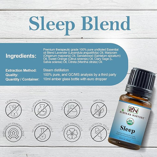 Sleep Blend USDA Certified Organic, 100% Pure and Premium, Undiluted, Sleep, Aromatherapy, Calm, Relax