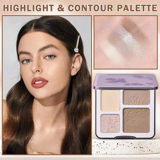 Contour Powder Highlighter Powder Contour Palette,2 In 1 Highlighter Contour Palette,Shimmer Powder Highlighter Matte Powder Contour Palette,Face Contorno Maquillaje-Warm Brown
