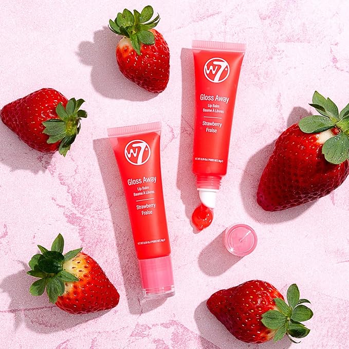 W7 Gloss Away Lip Balm - 2 Piece Set - Nourishing Lip Balm Formula With Shea Butter - Strawberry