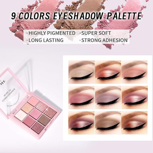 Makeup Set Kit for Women Girls Teens, Makeup Present Set, Includes 9 Color Eyeshadow, Counter Stick, Foundation, Eyebrow Pencil, Eyeliner, Mascara, Lip Gloss, 5Pcs Brushes, Sponge