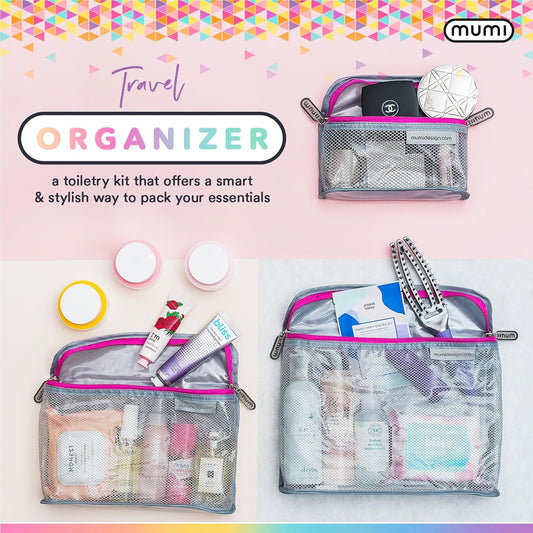 MUMI Travel Toiletry Bag Set of 3 – Clear TSA Approved Toiletry Bags for Women – Reusable Water-Resistant Makeup Organizer Pouches for Skincare, Cosmetics, Travel Accessories, Airport Packing - Pink