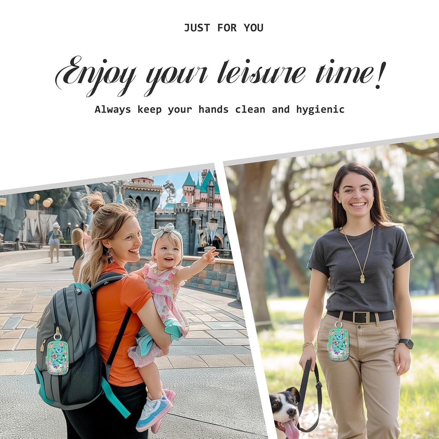 Butterfly Floral Hand Sanitizer Spray Case, Cute Hand Sanitizer Holder Zippered Pouch, Fashion Accessory with Snap Hook for Glow Mist and Power Mist 1FL OZ