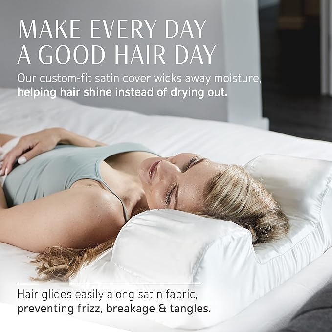 Your Face Pillow-Back Sleeper Beauty Pillow, Cervical Neck Pillow Contour Memory Foam Pillow, Ergonomic Neck, Back & Shoulder Support. Back Sleeping Reduces Pressure on Skin - Standard with Satin Case