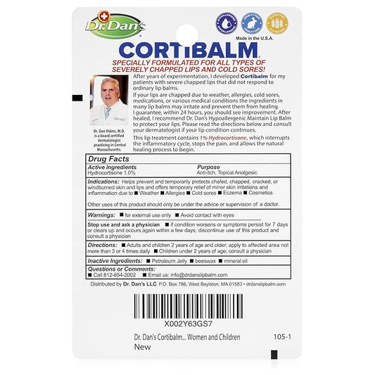Dr. Dan's Cortibalm - 3 Pack - for Dry Cracked Lips - Healing Lip Balm for Severely Chapped Lips - Designed for Men, Women and Children -