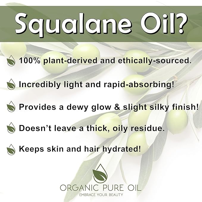 Squalane Oil - 1 oz - 30ml Glass & Dropper - Pure, Plant-Derived, Non GMO, Refined Squalene from Olives - Ultra Hydrating Carrier Facial Oil for Under Eyes, Skin, Hair, Body, Scalp & More