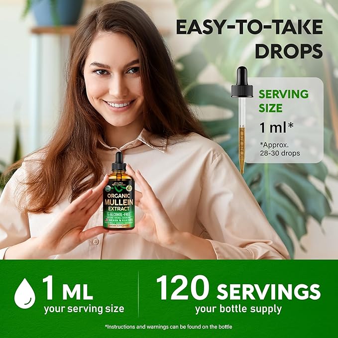 Mullein Drops for Lungs - USDA Organic Liquid - Mullein Leaf Extract Supplement - Made in USA - Lung & Bronchial Cleanse for Smokers - Respiratory Health Support - As Tincture, Tea, Pills - Pack of 2