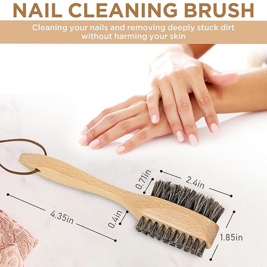 Takavu Horsehair Nail Brush, Natural Wood Handle, Nail Cleaning Brush for Scrubbing Fingernail Toenail Hand Feet, Dual Sided for Regular Manicure Nail Care Hygiene