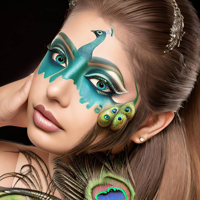 MEICOLY Teal Face Body Paint Stick(1.06 Oz),Cream Blendable Full Body Paint Stick,Peacock Face Paint,Sweatproof Waterproof Face Body Paint Makeup Based Stick for Halloween Special Effects SFX Cosplay