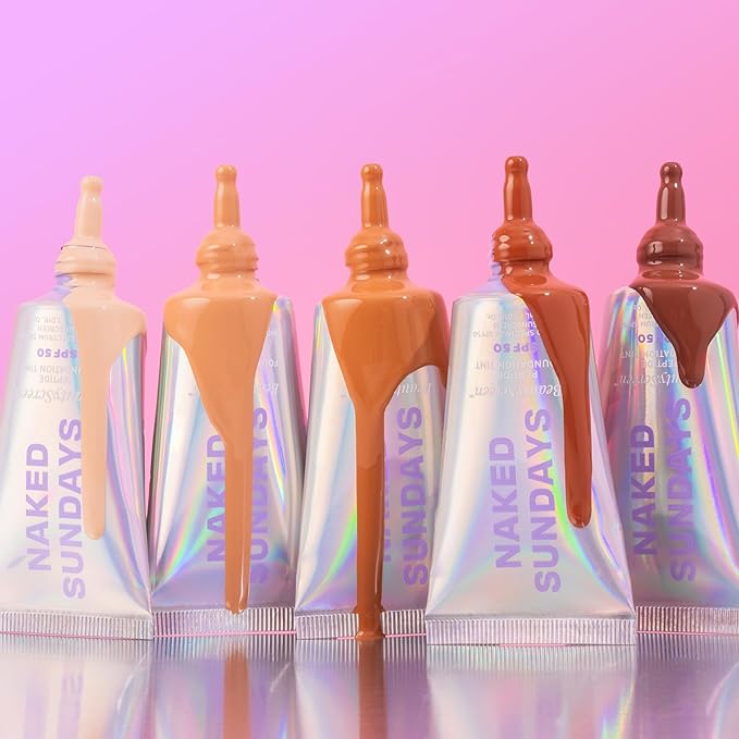 Naked Sundays BeautyScreen™ SPF 50 Mineral Peptide Foundation Tint – 2-in-1 Skin Tint & Mineral Sunscreen | Radiant, Buildable Coverage, Acne-Safe, Infused with Peptides (3 Warm Honey, 1.01 oz)