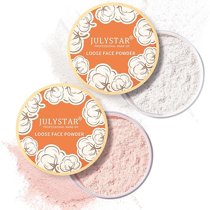 2PCS Setting Powder Loose Face Powder Matte Soft Smooth Oil Control Long Lasting Loose Setting Powder Makeup for Natural Flawless（01#Translucent+02# Pink Complexion）