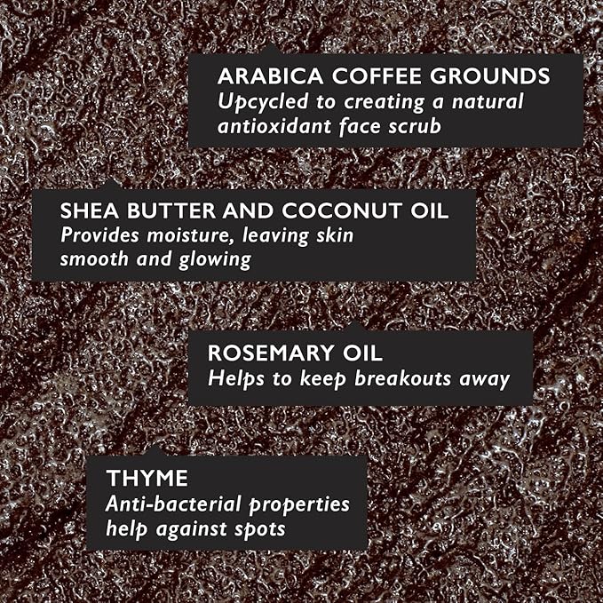 UpCircle Coffee Face Scrub - Herbal Blend For Oily, Combination + Spot Prone Skin 3.5oz - Tea Tree, Shea Butter, Coconut + Rosehip Oil - Natural, Vegan Face Exfoliator For Soft, Smooth Skin
