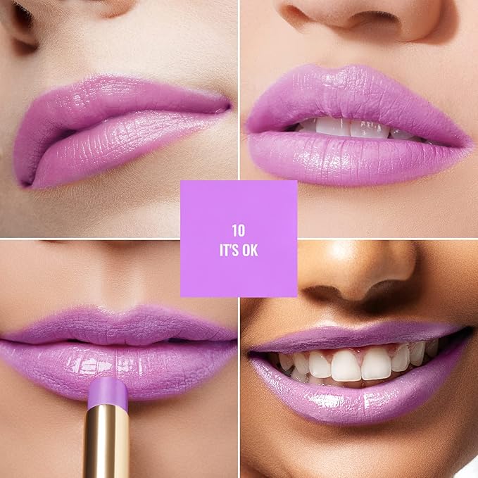Oulac Pinky Purple Lipstick - Moisturizing Lip Stick Glossy Tinted Lip Balm, Sheer Shine Juicy Finish, Lightweight and Hydrating Formula for Dry Lip Care, Vegan 2.2g/0.07oz (10)