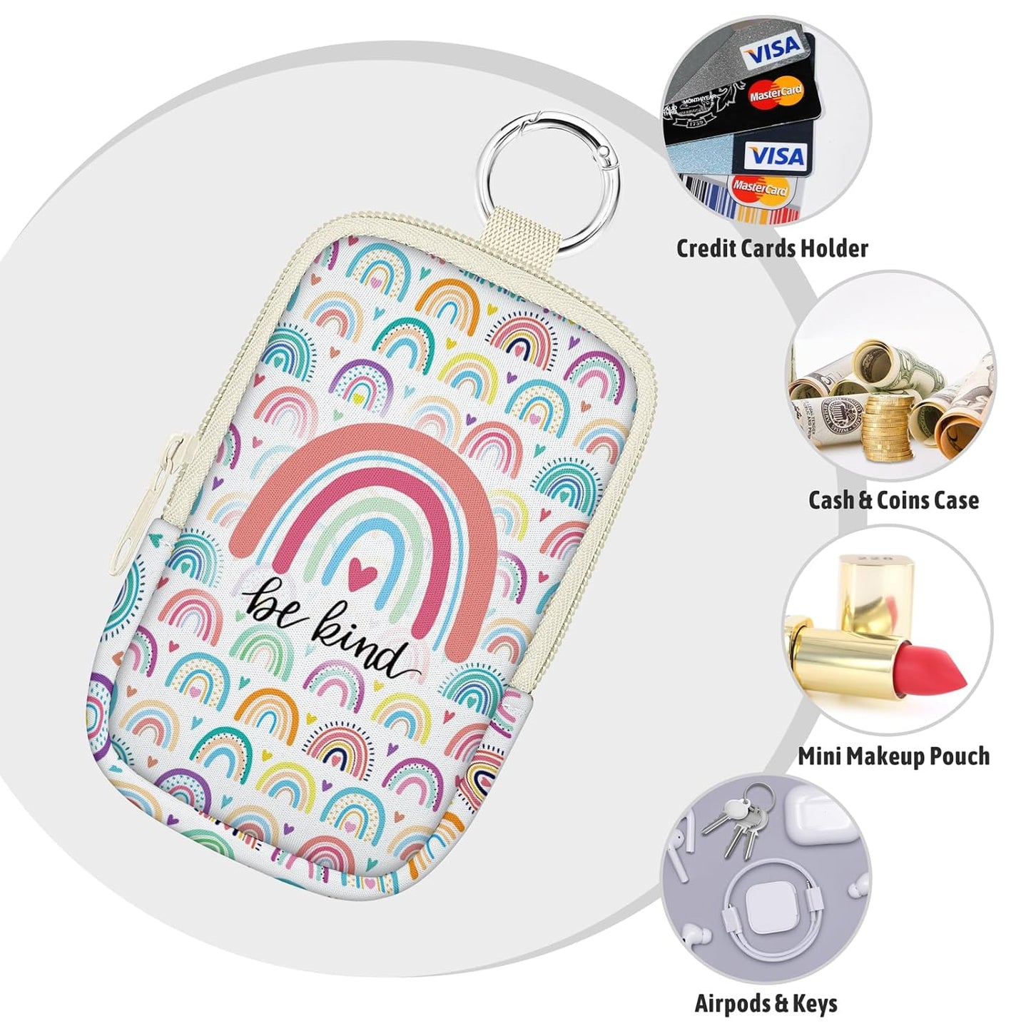 Be Kind Rainbow Hand Sanitizer Spray Case, Hand Sanitizer Holder Zippered Pouch, Cute Fashion Accessory with Snap Hook for Glow Mist and Power Mist 1FL OZ