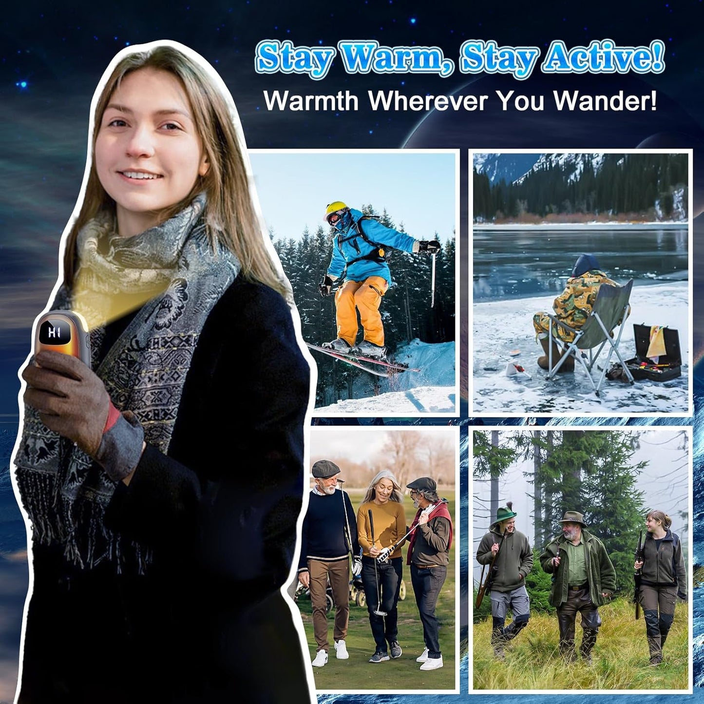 Hand Warmers Rechargeable 2 Pack, Electric Dual-Sided Heating with LED Display & Flashlight, Max 127℉, 13Hrs Long Lasting Pocket Heater for Raynauds, Golf, Hunting Essentials, Gifts for Men Women