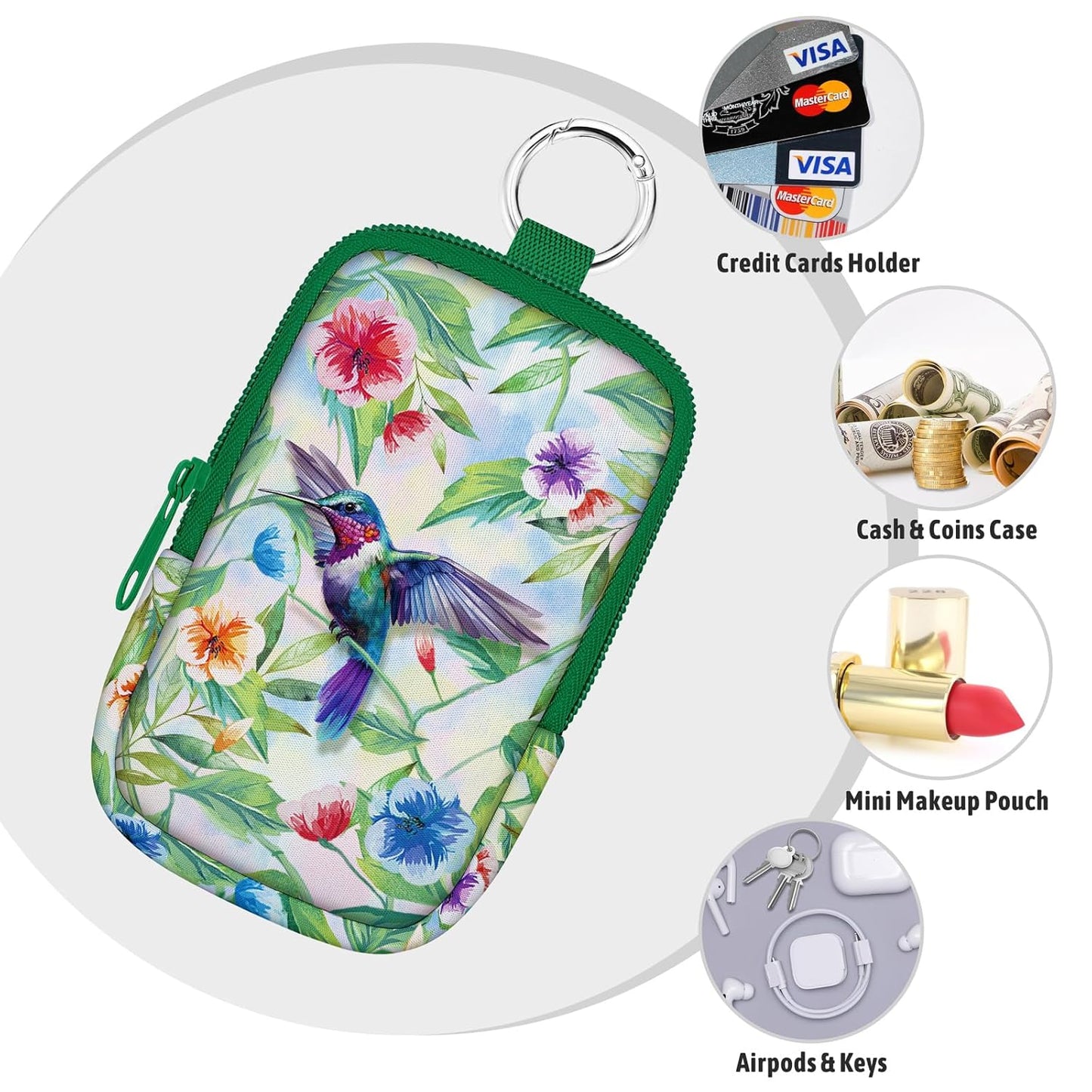 Hummingbird Hand Sanitizer Spray Case, Cute Hand Sanitizer Holder Zippered Pouch, Fashion Accessory with Snap Hook for Glow Mist and Power Mist 1FL OZ