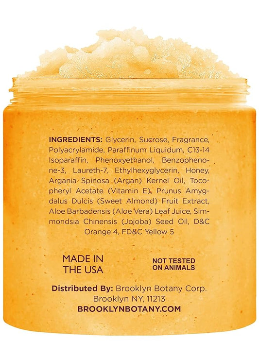 Brooklyn Botany Peach Bellini Honey Sugar Scrub for Body 10 oz – Deeply Hydrating and Gently Exfoliating Body Scrub for Women and Men – Moisturizing and Nourishing the Skin