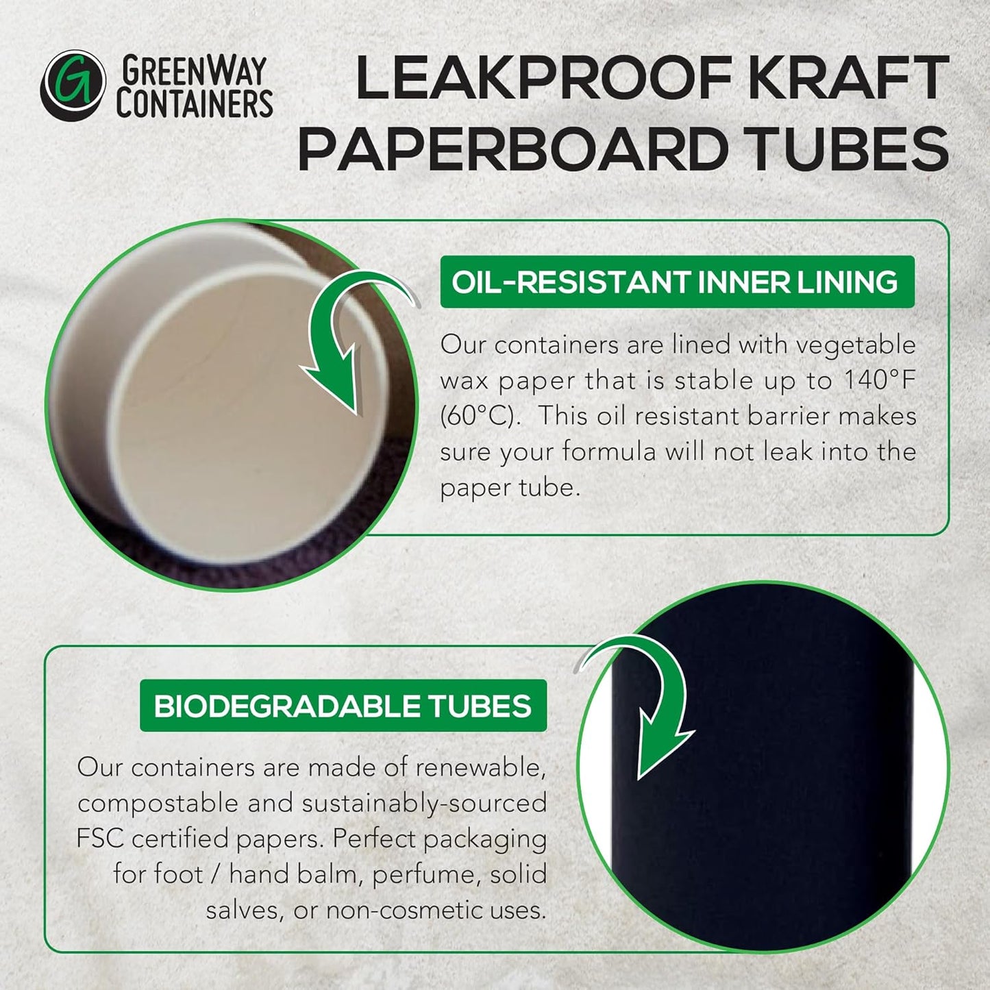 GreenWay 2.5oz / 70g Kraft Paperboard Deodorant Tubes With Lids - 12 Pack Solid Perfume Refillable DIY Cosmetic Containers - Lotion Empty Holder Tubes Kraft - White