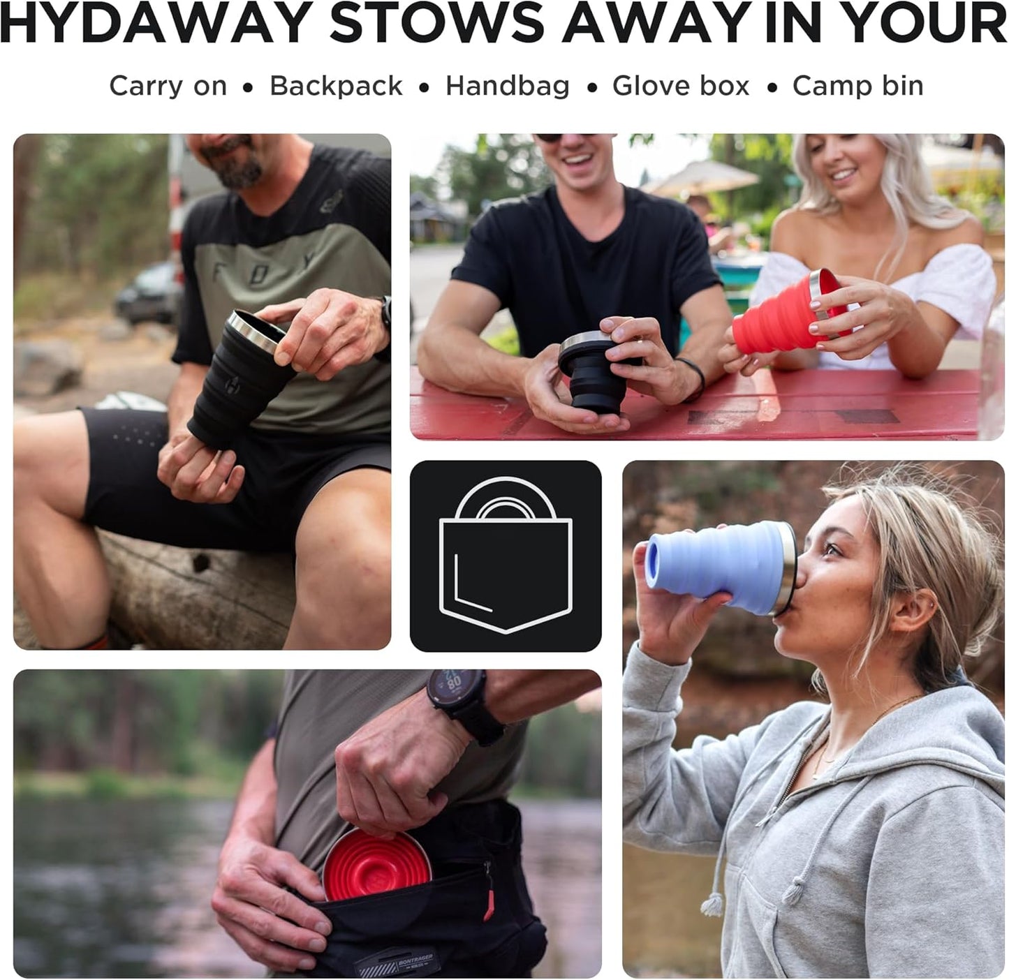 HYDAWAY 16oz Collapsible Pint - BPA-Free Silicone Cup with Stainless Steel Rim - Reusable, Packable, and Durable for Camping, Travel & Everyday Use