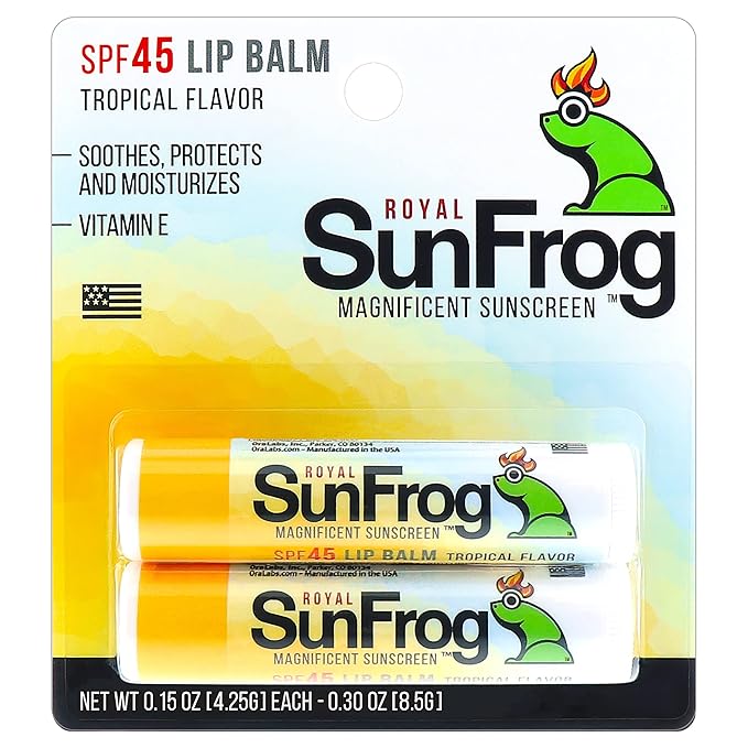 Royal SunFrog | 2-Pack Tropical Lip Balm with SPF 45 Sun Protection | Protects, Soothes, and Moisturizes with Vitamin E and Sunscreen (0.15oz/4.25g Per Stick)